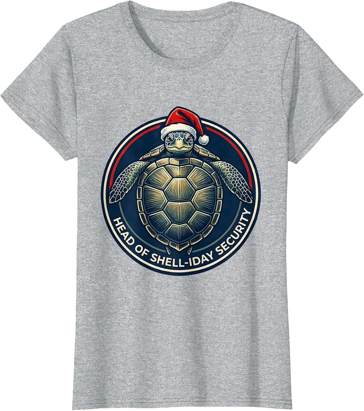Head Of Shell-iday Security Funny Sea Turtle Christmas Fan T-Shirt - Heather Grey