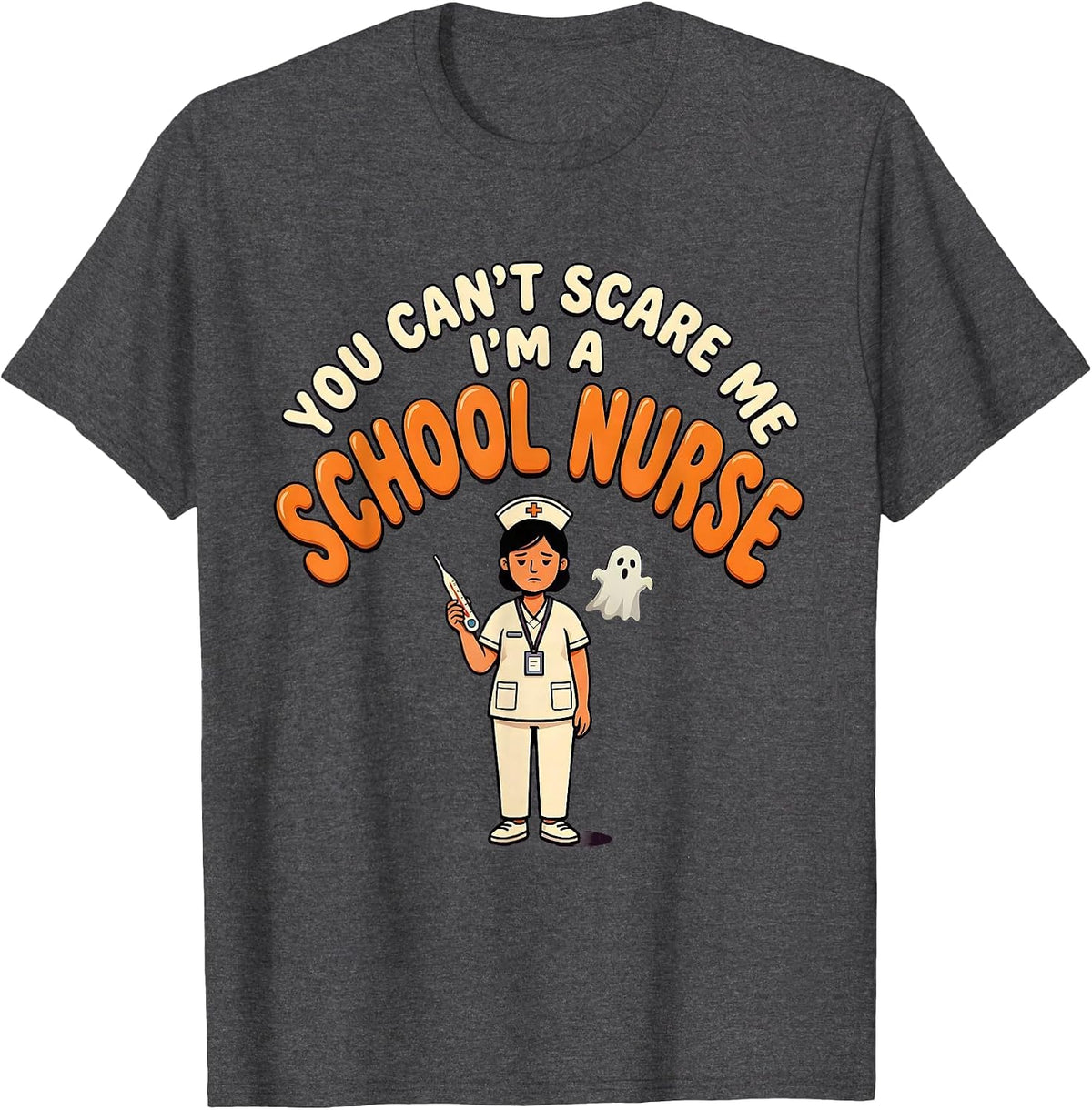 Men's You Can't Scare Me I'm A School Nurse Funny Halloween School T-Shirt - Dark Heather Grey