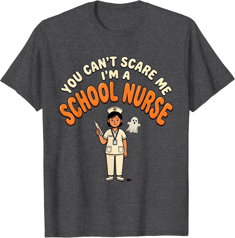 Men's You Can't Scare Me I'm A School Nurse Funny Halloween School T-Shirt - Dark Heather Grey