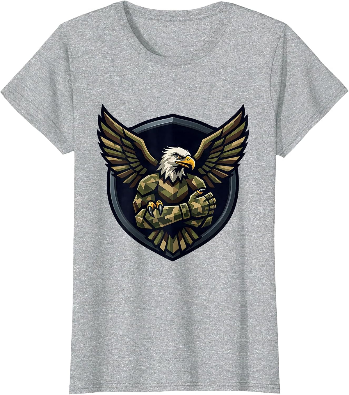 Eagle Landing on Camo Soldier Arm Graphic T-Shirt - Heather Grey