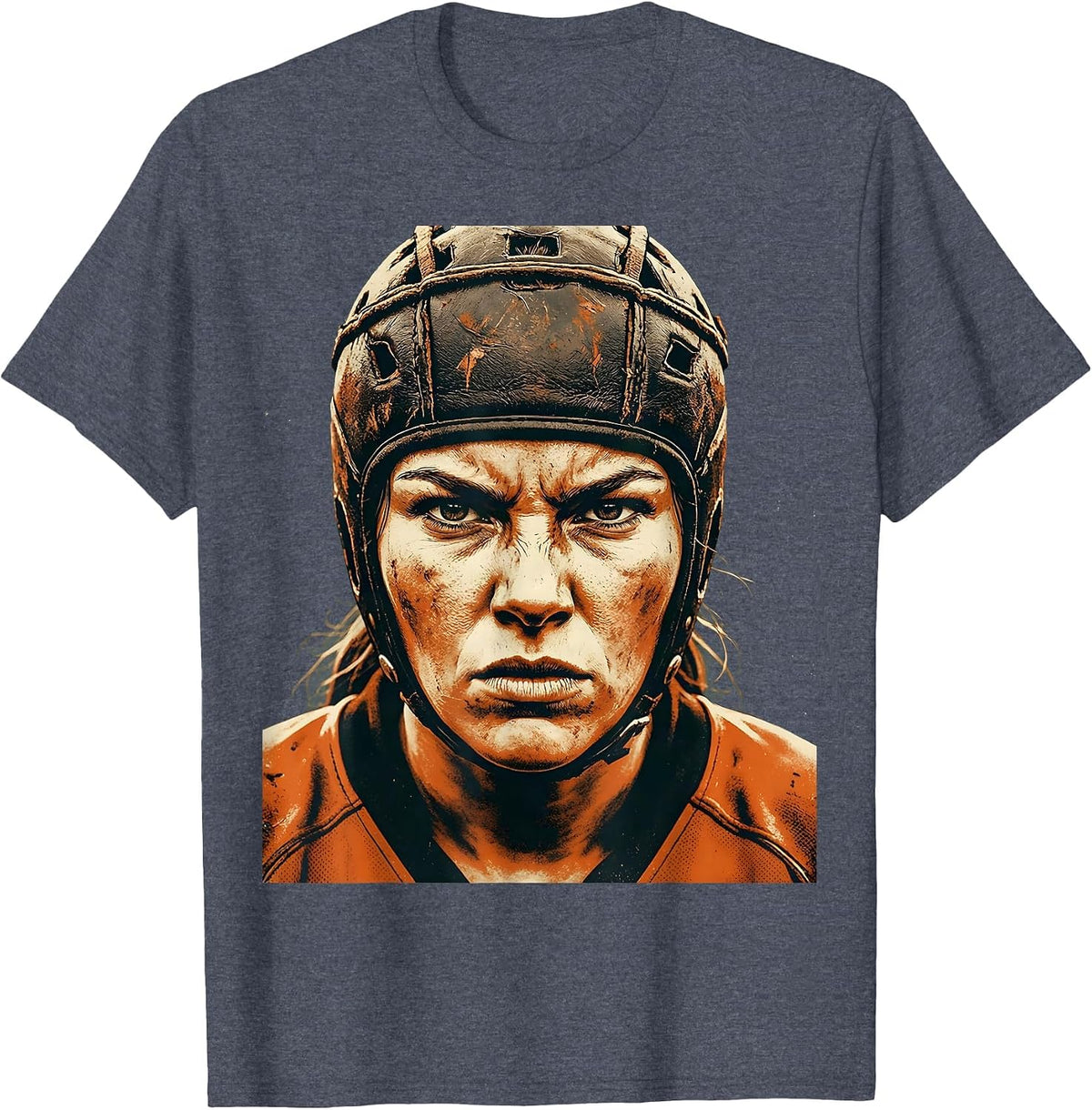 Rugby Player Focused Headguard Illustration T-Shirt - Heather Blue