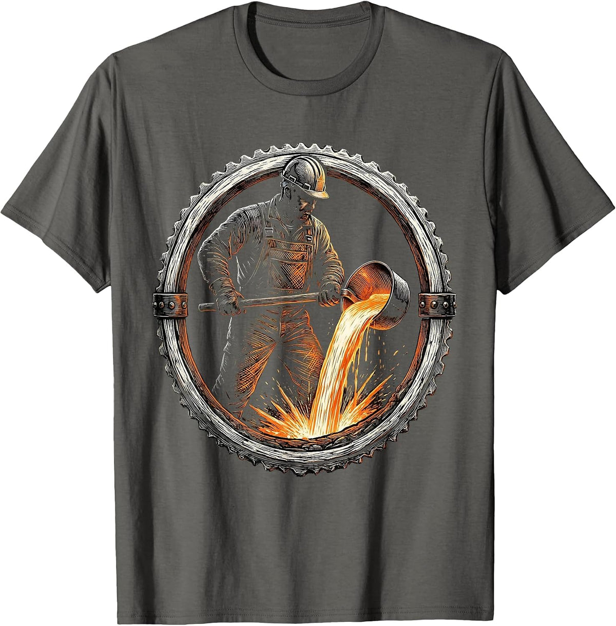 Steel Worker Molten Metal Pour Graphic Tee T-Shirt - Asphalt Grey
