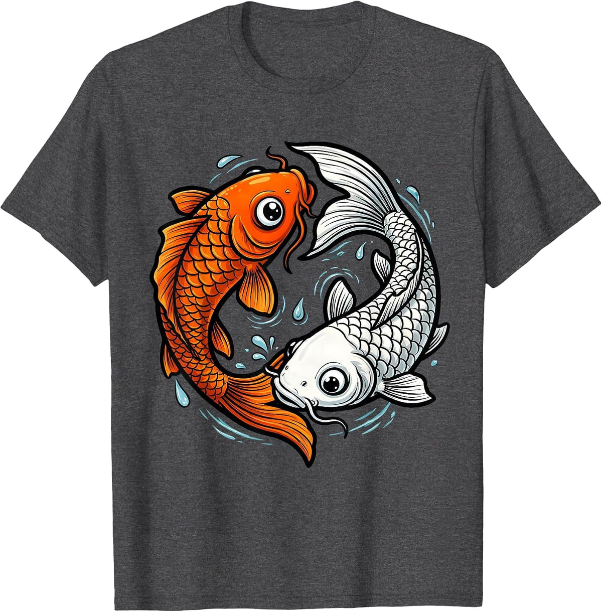 Men's Koi Fish Yin Yang Matching Couples Design T-Shirt - Dark Heather Grey