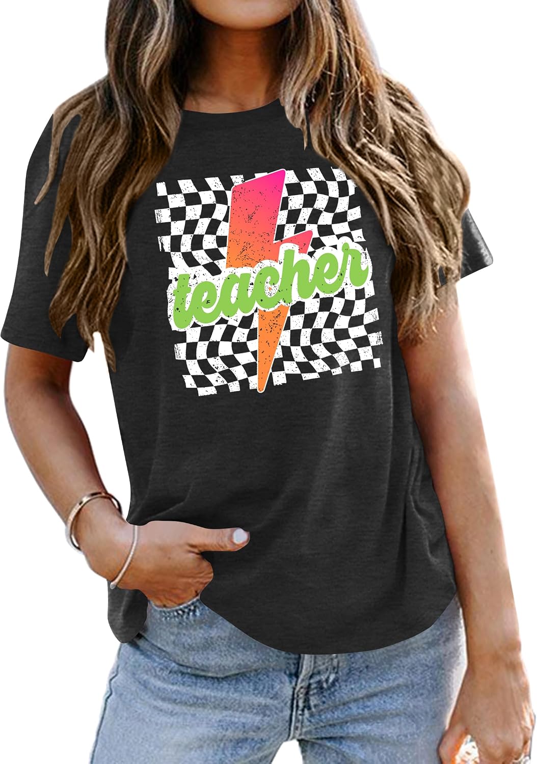 Teacher Shirts Women Vintage Teacher Graphic Tshirt Teacher Life T Shirt Kindergarten Teachers Tees Casual Tops - 03-darkgrey