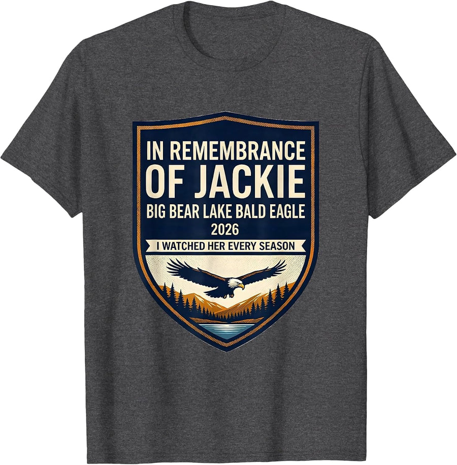 Men's In Remembrance Of Jackie Big Bear Lake Bald Eagle Memorial T-Shirt - Dark Heather Grey