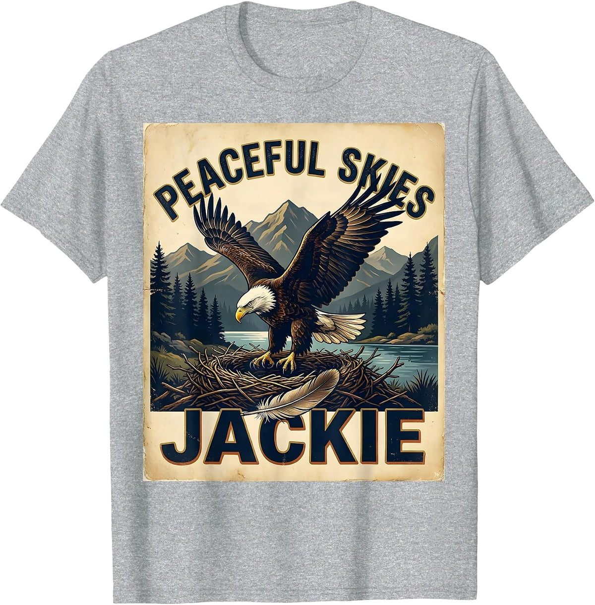 Men's Peaceful Skies Jackie Vintage Bald Eagle Memorial Tribute T-Shirt - Heather Grey