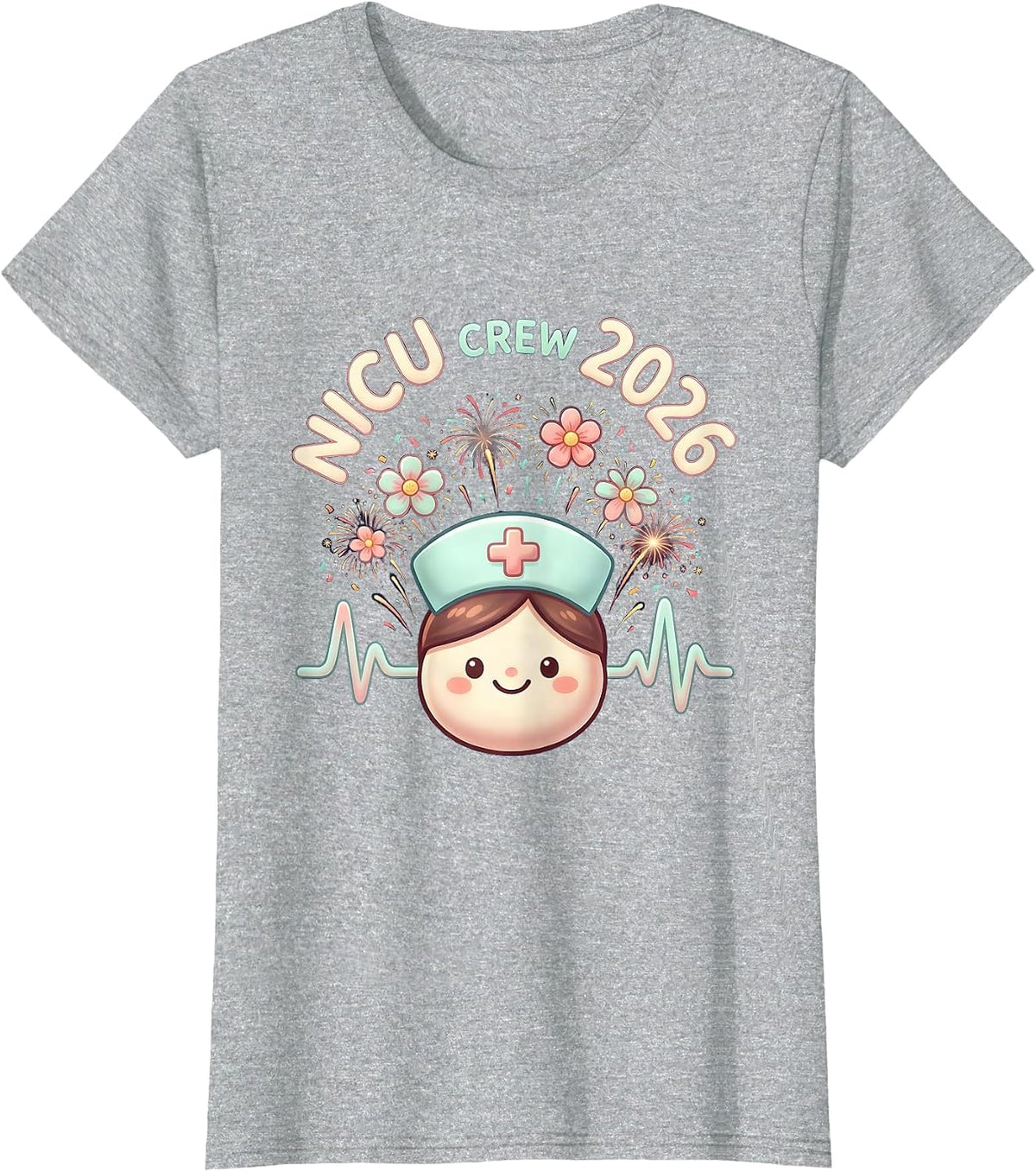 Women's NICU Crew 2026 Cute Kawaii Nurse New Year Eve Party T-Shirt - Heather Grey
