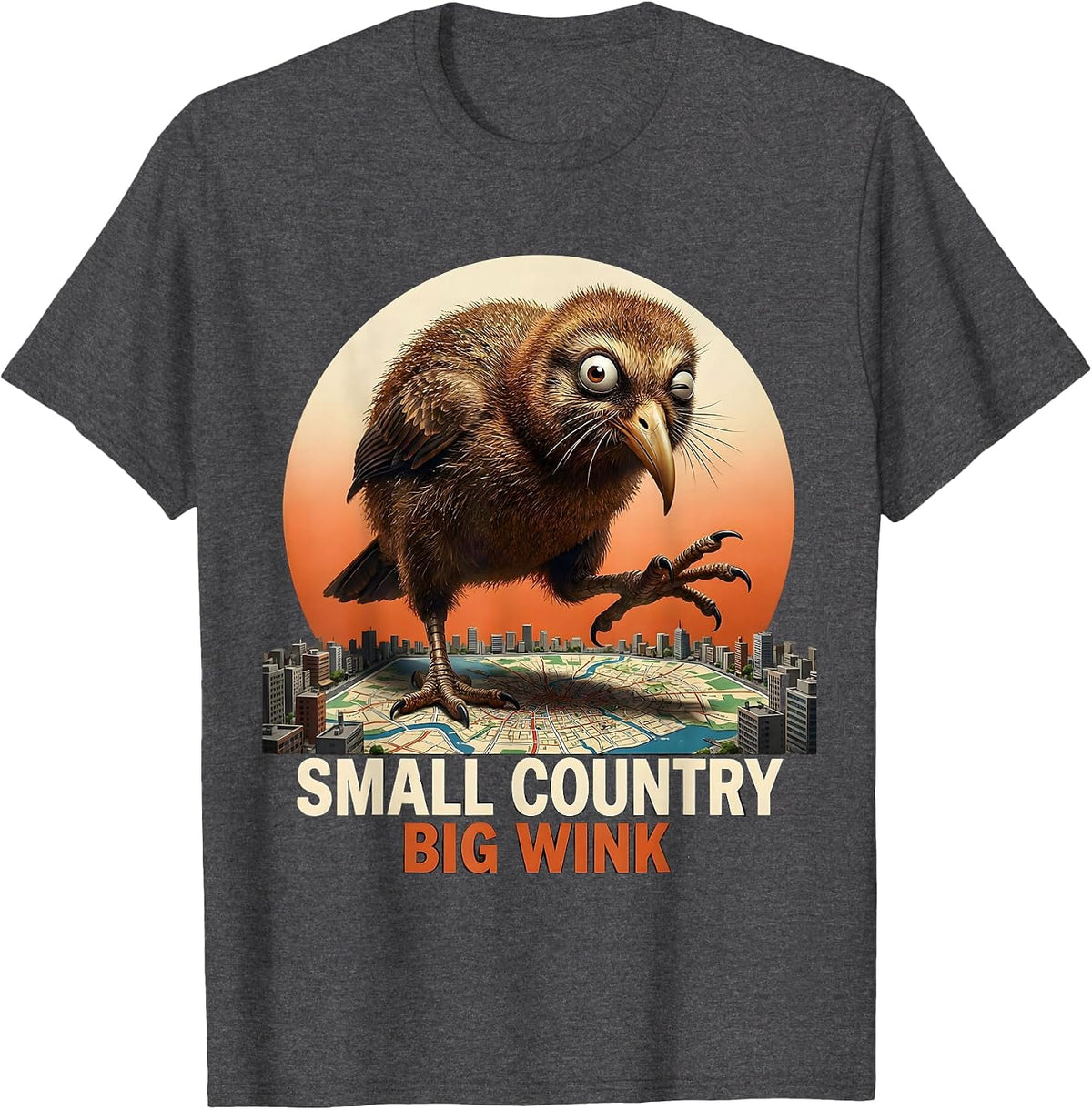 Small Country Big Wink Vintage Kiwi Bird Rugby Fan Humor T-Shirt - Dark Heather Grey