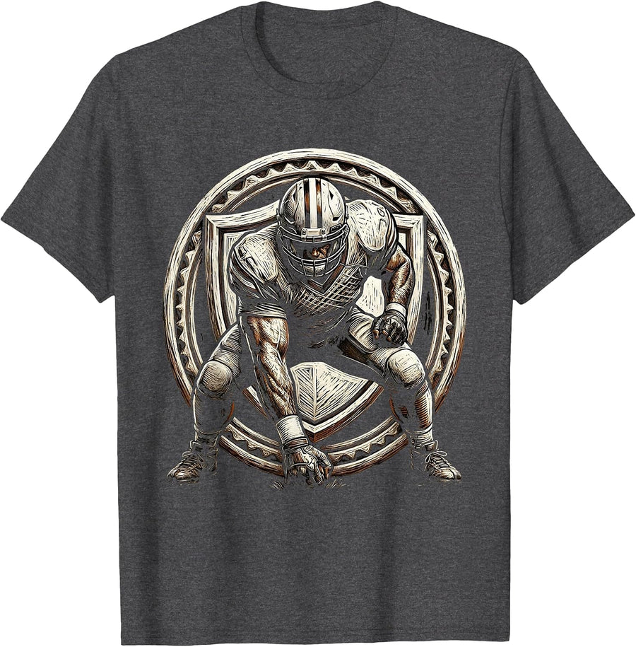 Men's Football Lineman Three-Point Stance Graphic T-Shirt - Dark Heather Grey