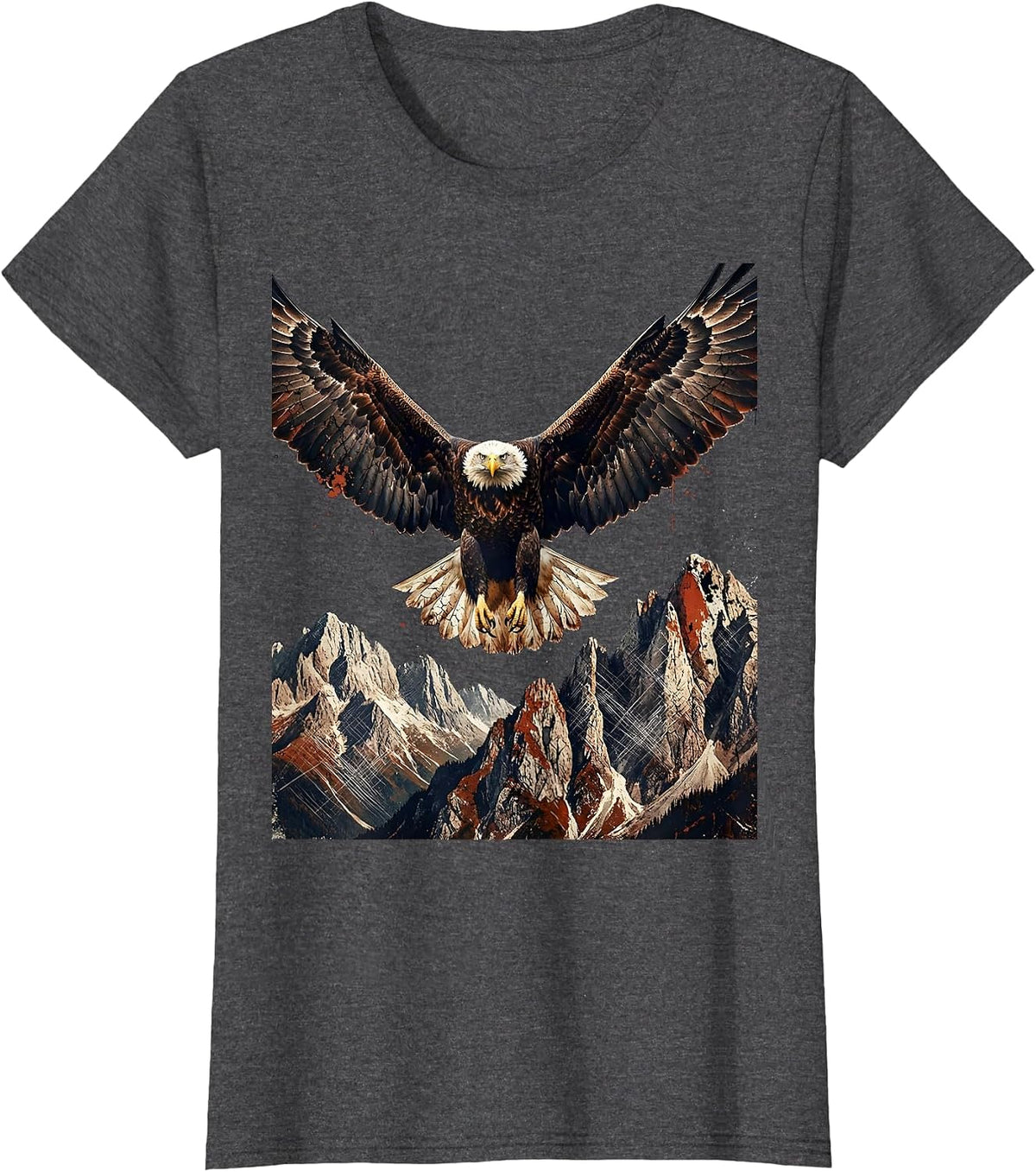 Women's Bald Eagle Soaring Over Mountains Freedom USA T-Shirt - Dark Heather Grey