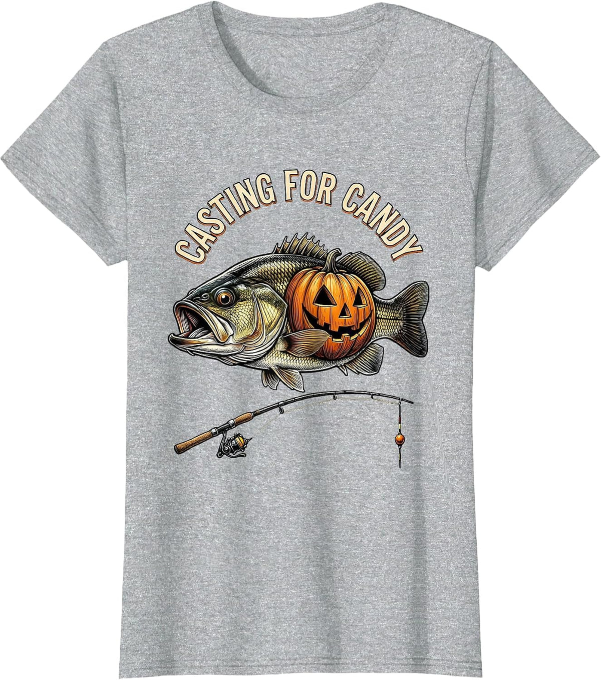 Women's Casting for Candy Funny Halloween Skeleton Fishing Bass T-Shirt - Heather Grey