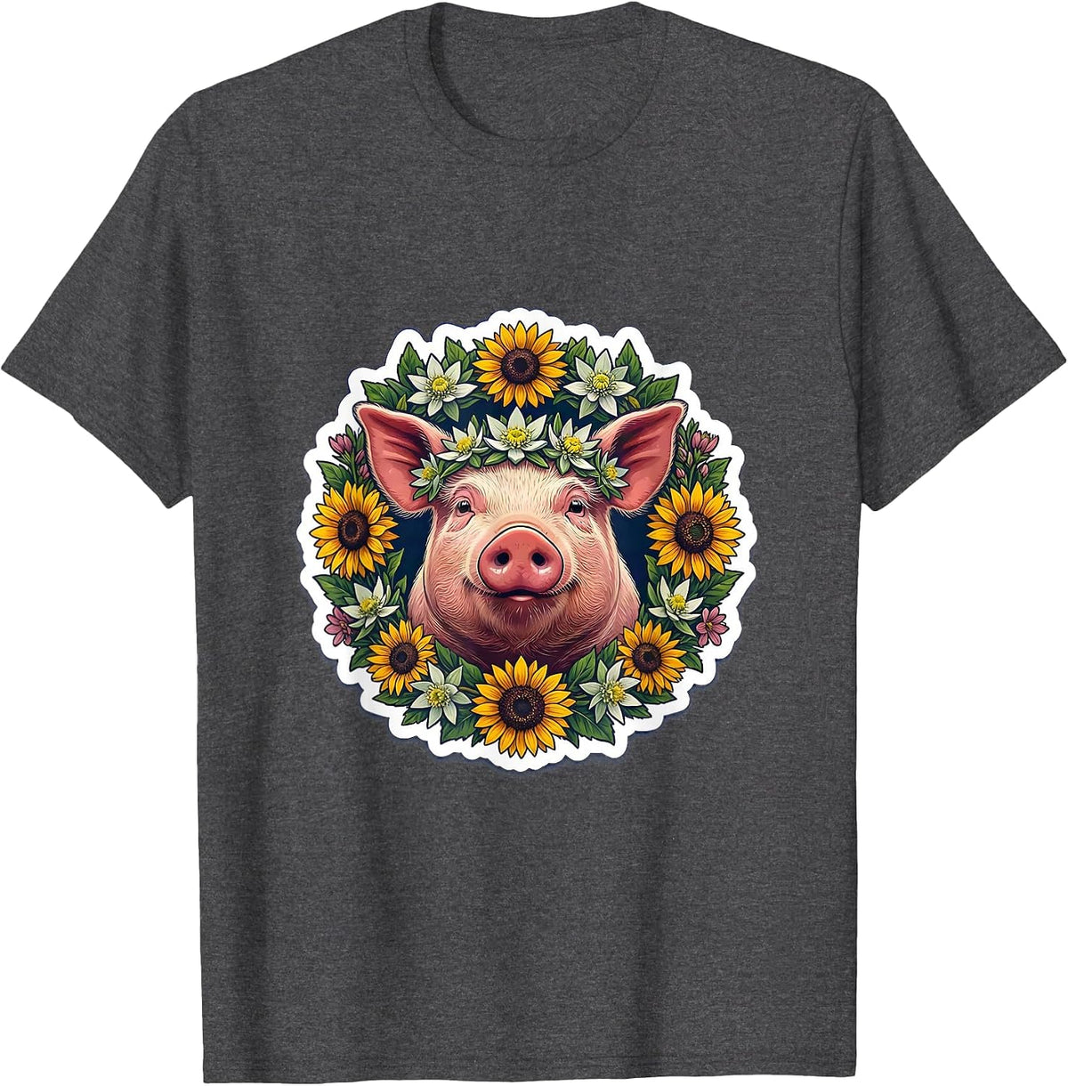 Oktoberfest Pig with Flower Crown Garland T-Shirt - Dark Heather Grey
