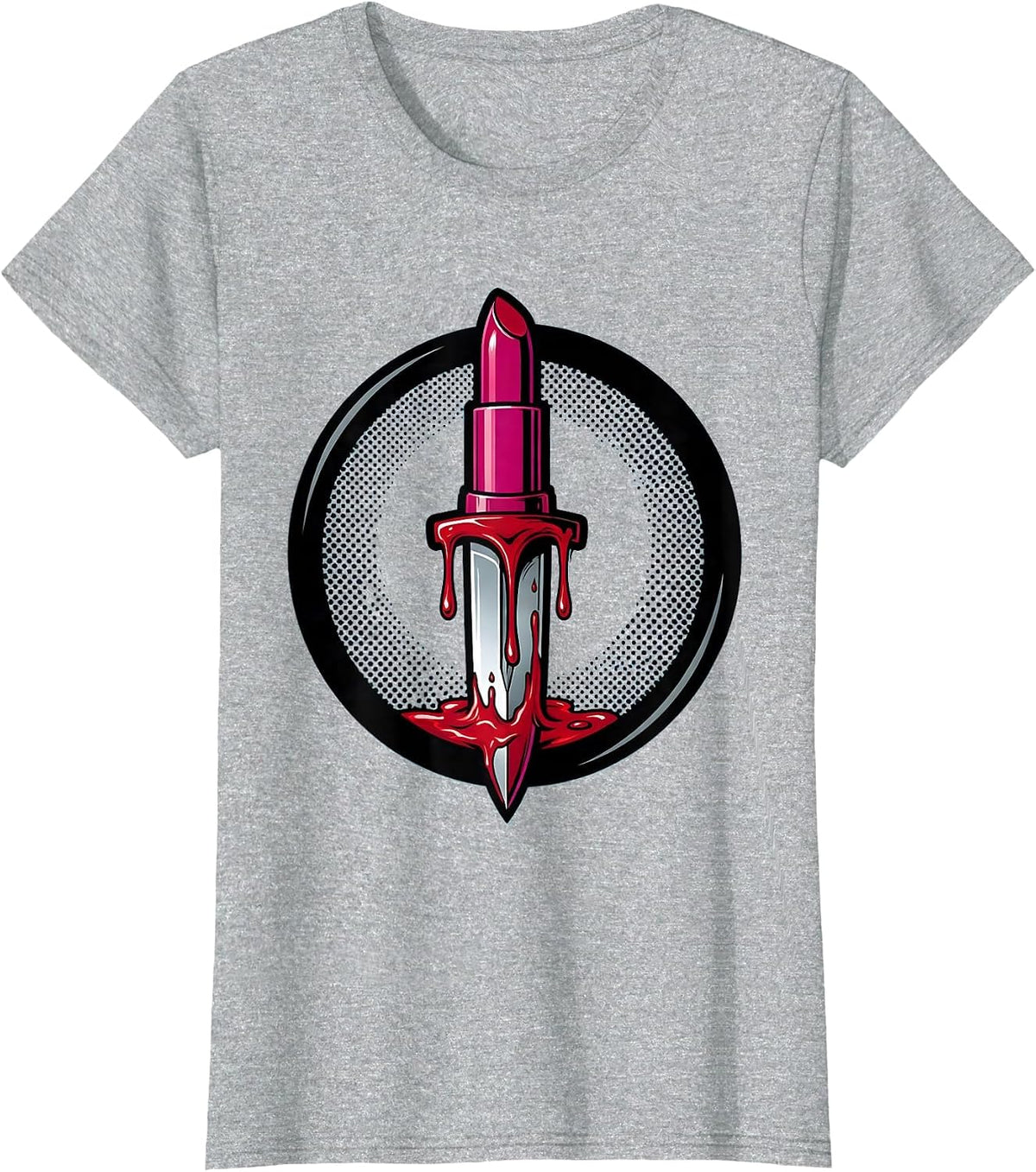 Women's Dagger Lipstick Drip Punk Graphic Design T-Shirt - Heather Grey