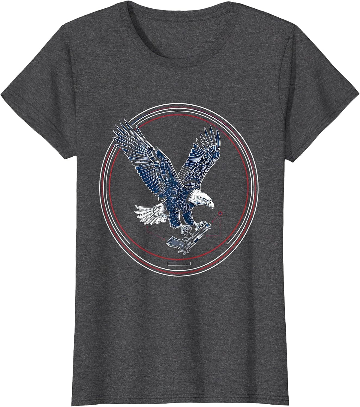 Women's Bald Eagle Diving With Pistol Patriotic Graphic T-Shirt - Dark Heather Grey
