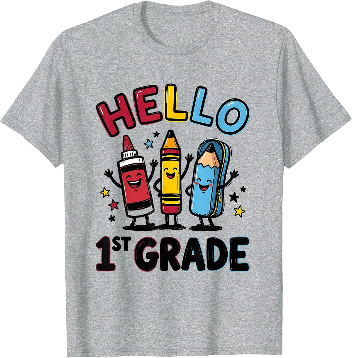 Men's Hello, 1st Grade Cute School Supplies Back To School Teacher T-Shirt - Heather Grey