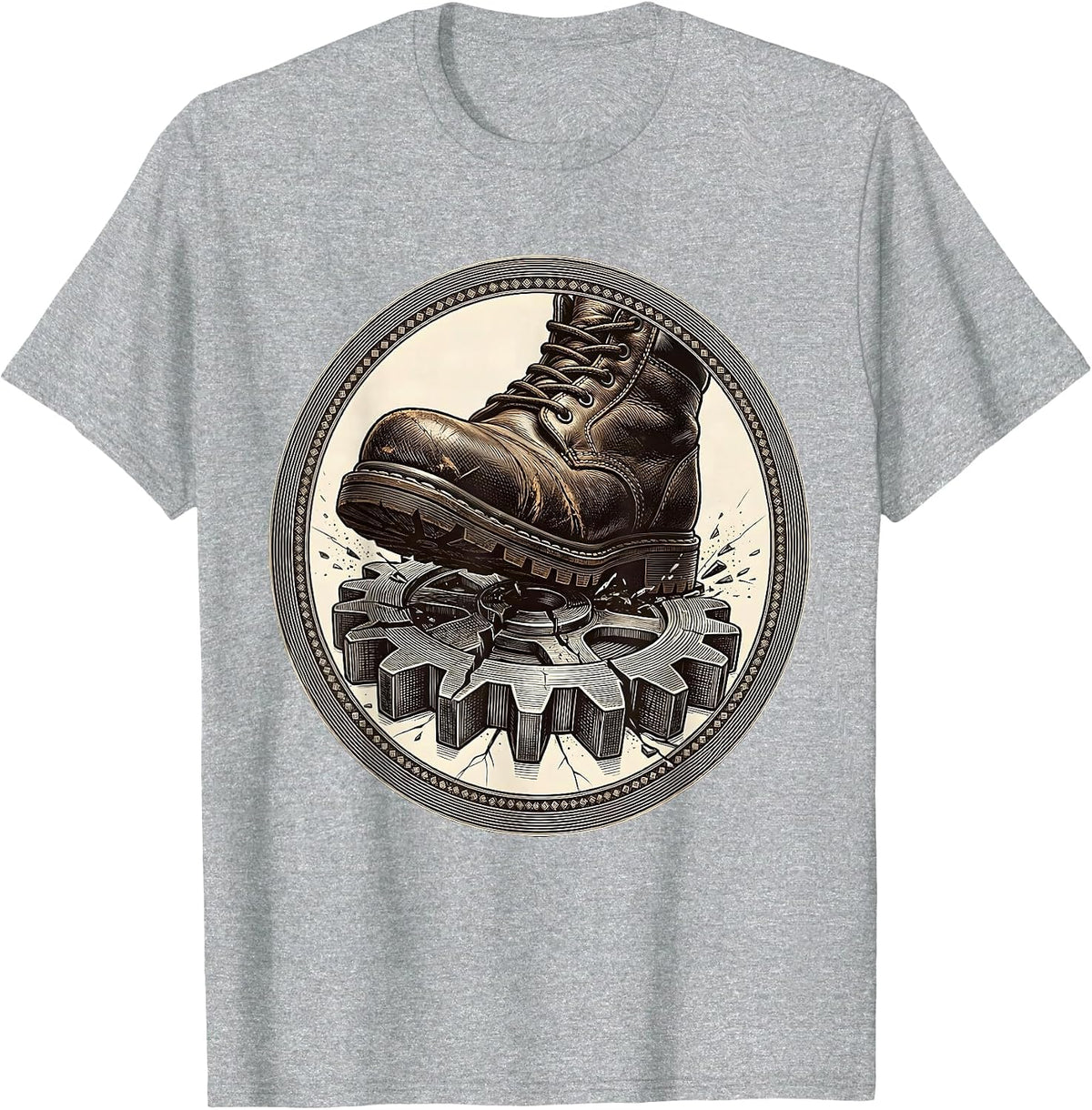 Men's Mechanic Boot Crushing Gear Graphic Tee T-Shirt - Heather Grey