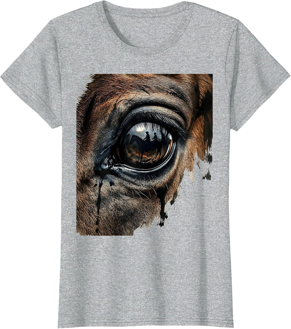 Women's Horse Eye Close-Up Reflection Graphic Design T-Shirt - Heather Grey