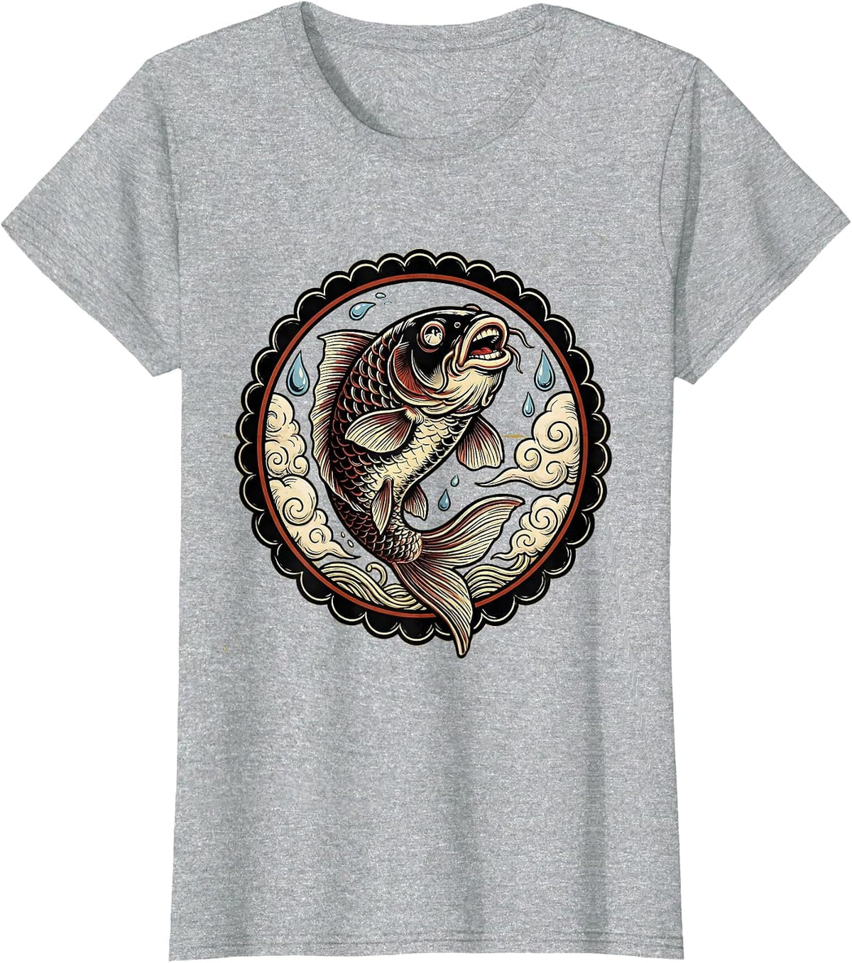 Giant Koi Fish Leaping Through Storm Clouds Anime T-Shirt - Heather Grey