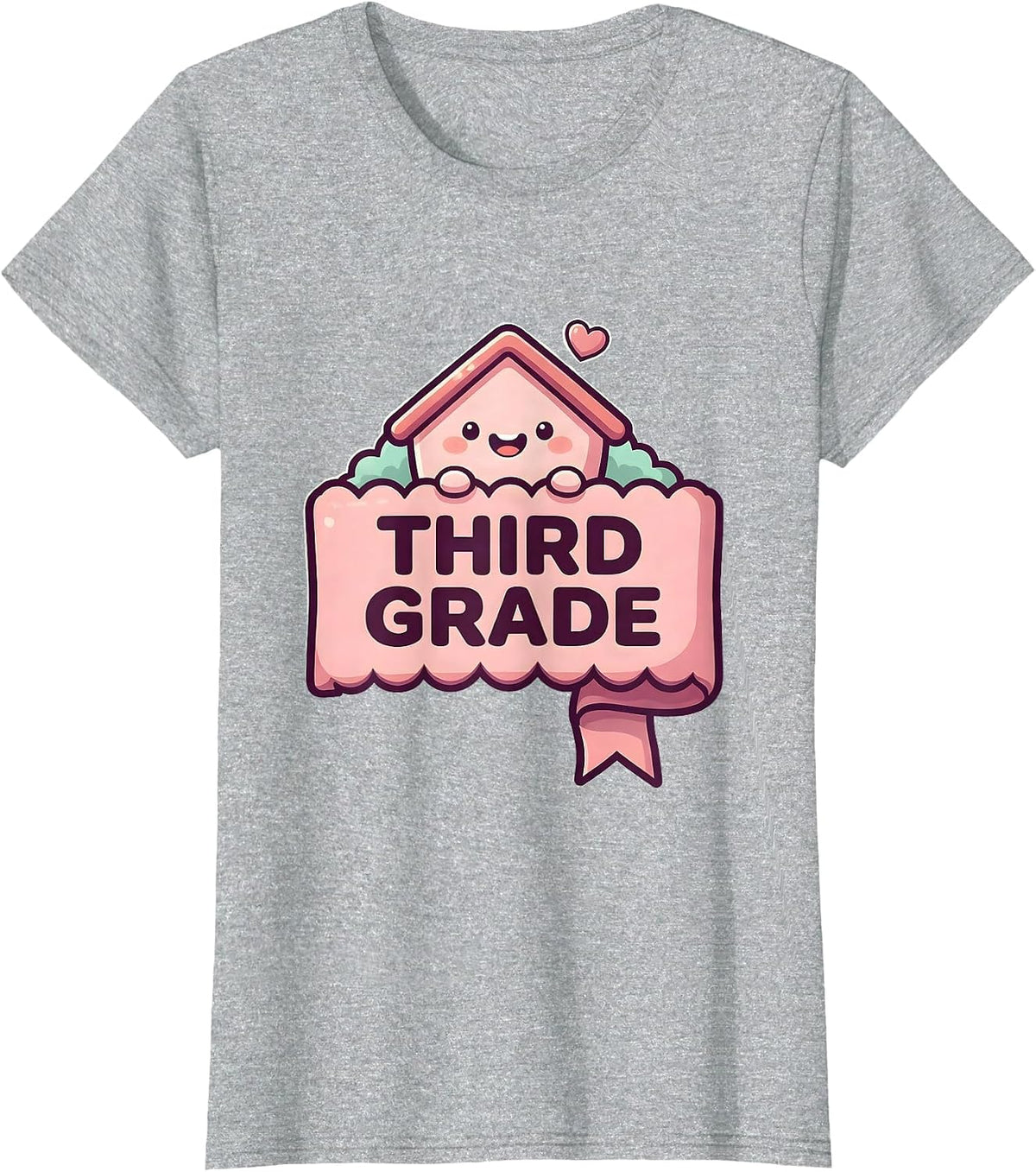 Third Grade Cute Kawaii Schoolhouse Mascot Back To School T-Shirt - Heather Grey