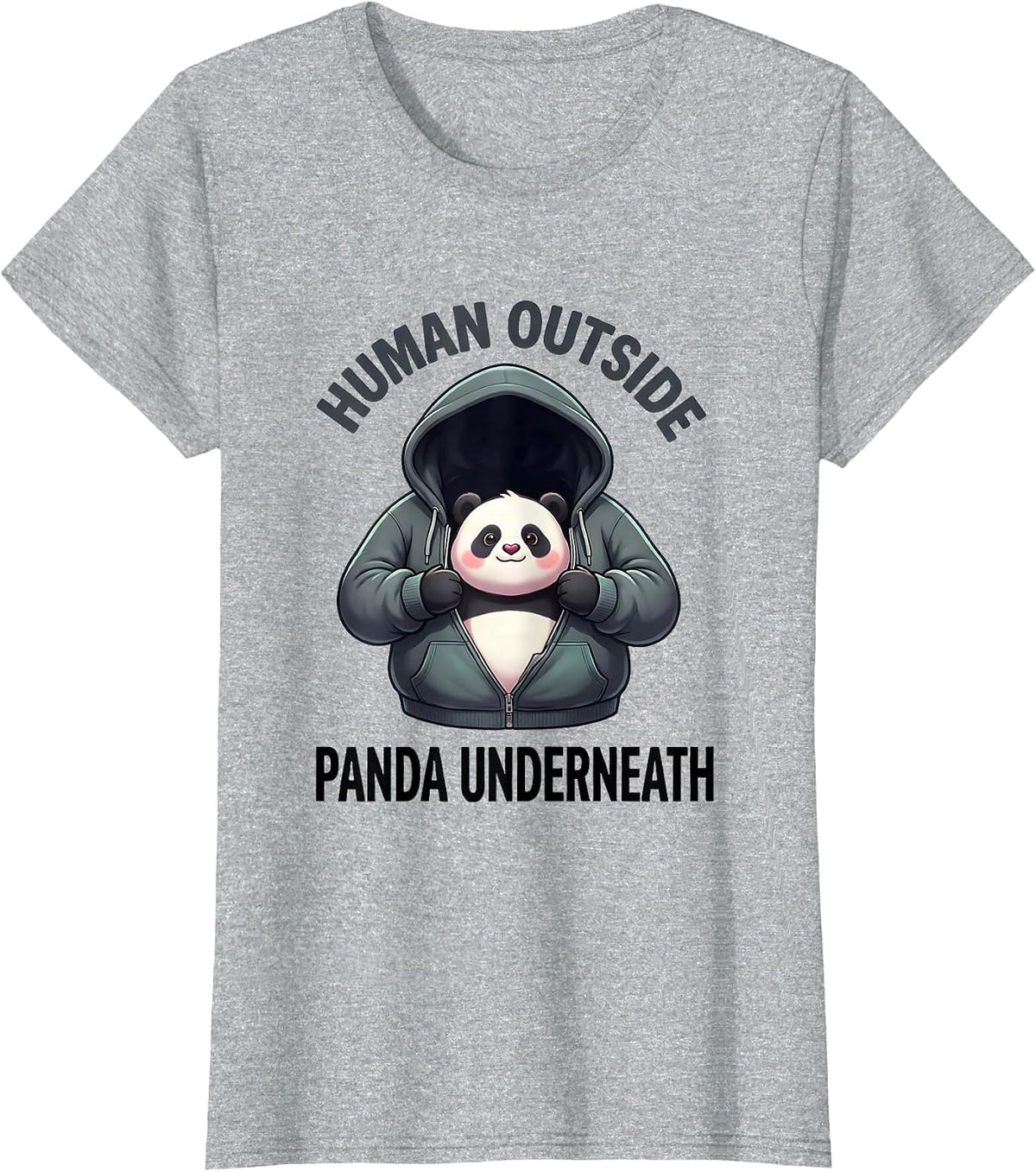 Human Outside Panda Underneath Cute Kawaii Animal Lover Gift T-Shirt - Heather Grey
