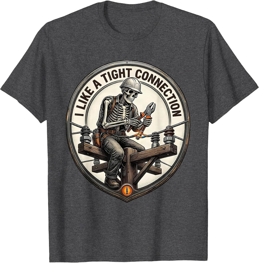 Men's I Like A Tight Connection Funny Lineman Skeleton Electrician T-Shirt - Dark Heather Grey