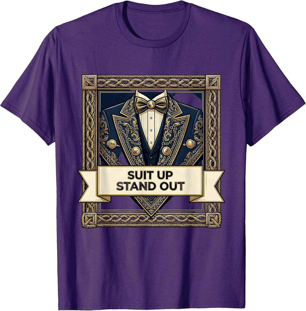 Men's Suit Up Stand Out Tuxedo Graphic Design T-Shirt - Purple