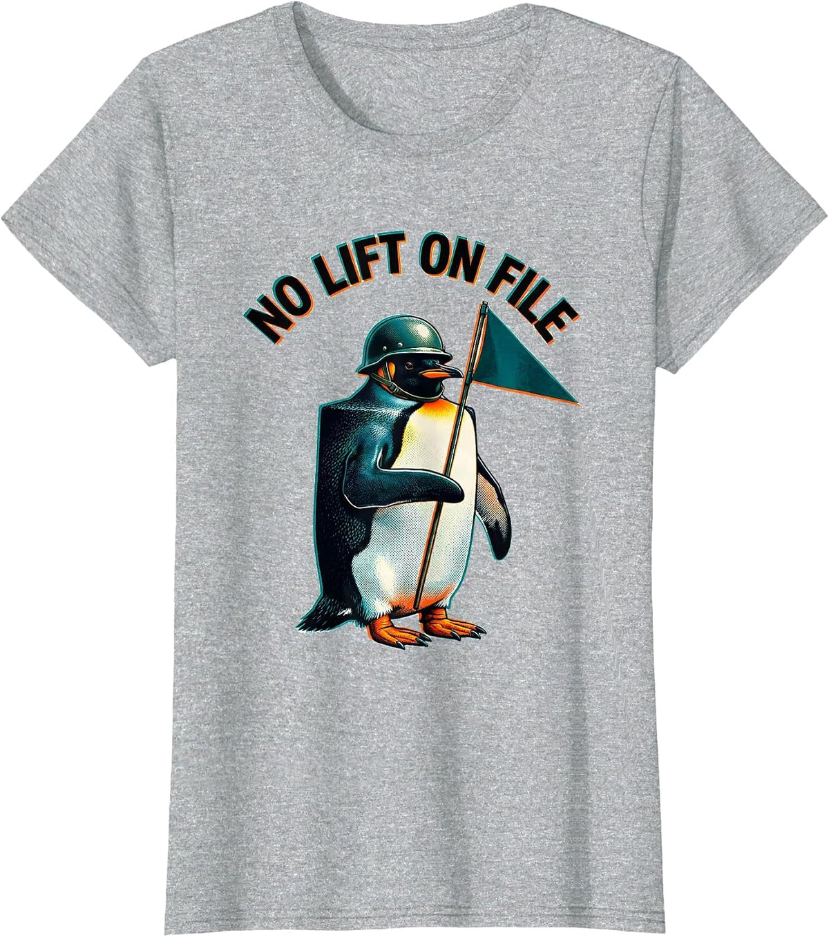 No Lift On File Risograph Funny Tactical Penguin Meme Humor T-Shirt - Heather Grey