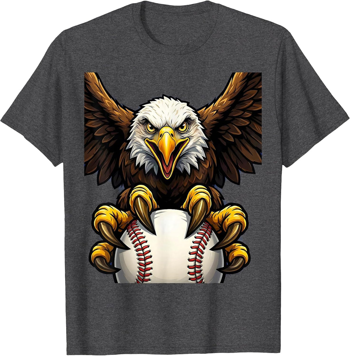 Eagle Clutching Baseball Graphic Tee T-Shirt - Dark Heather Grey