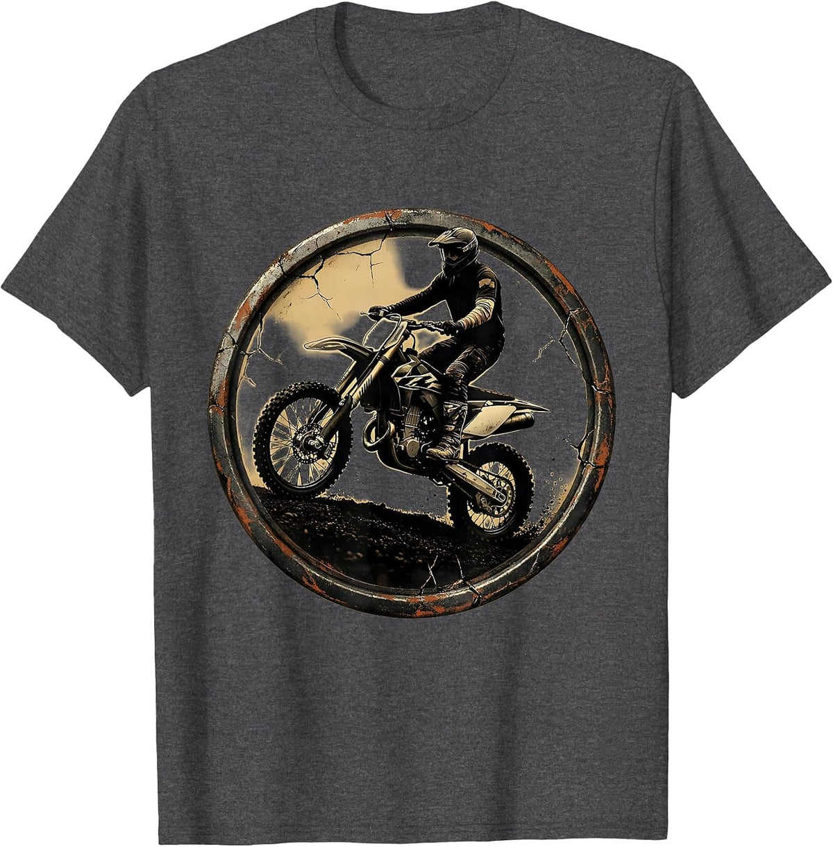 Dirt Bike Rider Distressed Motocross Crash Humor T-Shirt - Dark Heather Grey