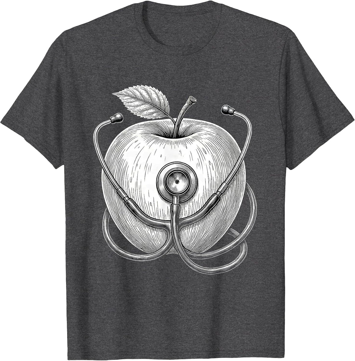 School Nurse Stethoscope Apple Graphic T-Shirt - Dark Heather Grey