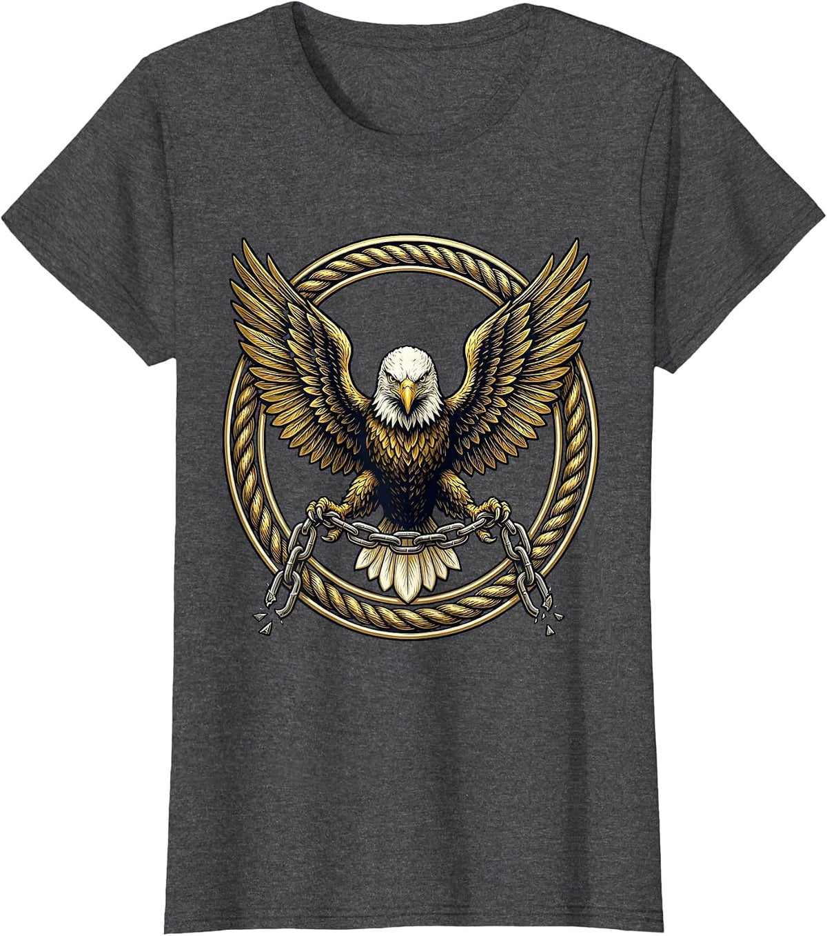 Women's Freedom Kirk Bald Eagle Broken Chain Graphic T-Shirt - Dark Heather Grey