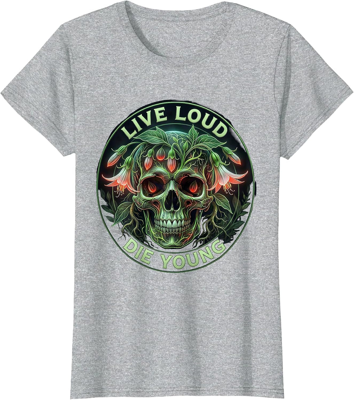 Women's Live Loud Die Young 80s Rock Band Design T-Shirt - Heather Grey