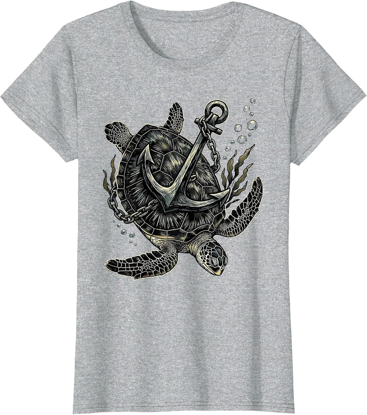 Turtle and Anchor Sinking Into the Deep Sea T-Shirt - Heather Grey