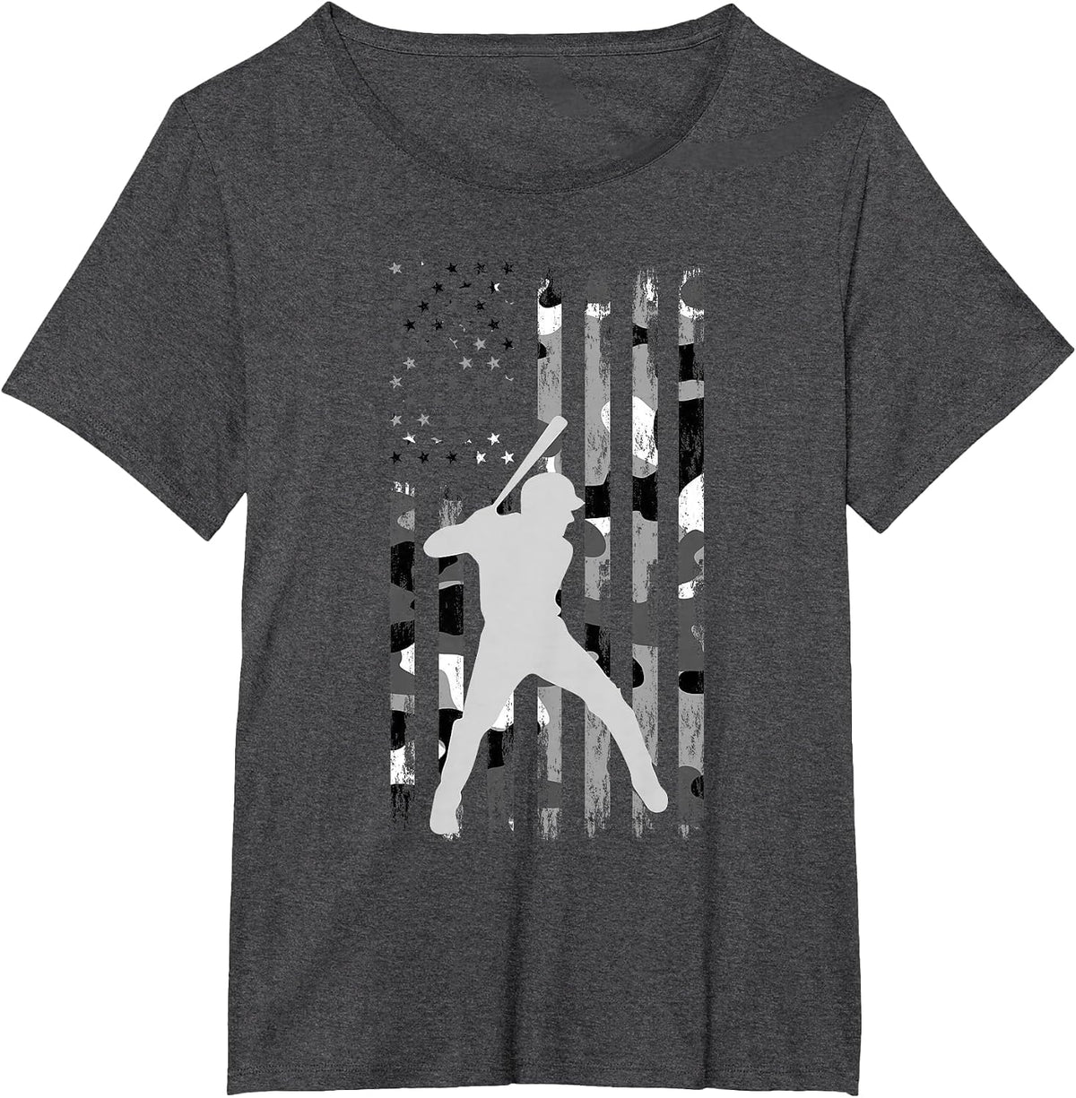 Baseball Player American Flag USA Camo Patriotic Graphic T-Shirt - Dark Heather Grey
