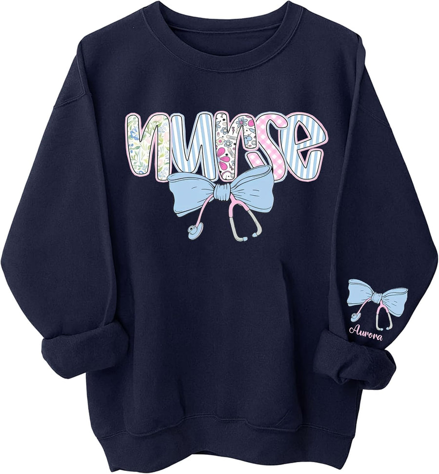 Personalized Nurse Sweatshirt, Custom Nurse Coquette Sweatshirt, Personalized Nurses Shirt with Name, Cute Nursing Crewneck,