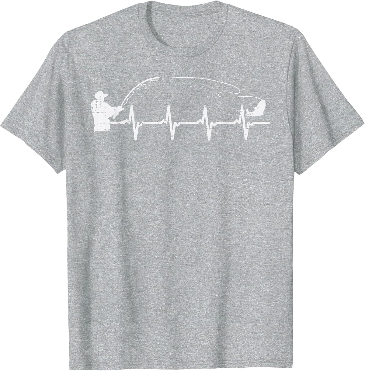 Fisherman Heartbeat Fishing Angler Men Boys Kids Women Youth T-Shirt - Heather Grey