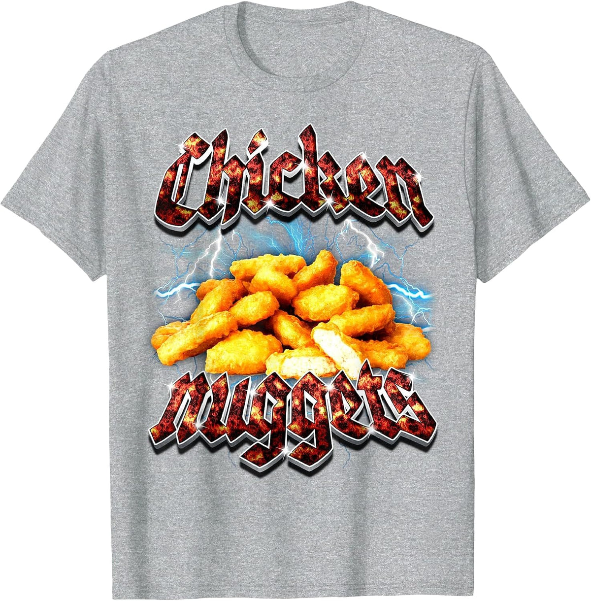 Bootleg Rap Funny Chicken Nuggets Vintage 90s Heavy Metal T-Shirt - Heather Grey