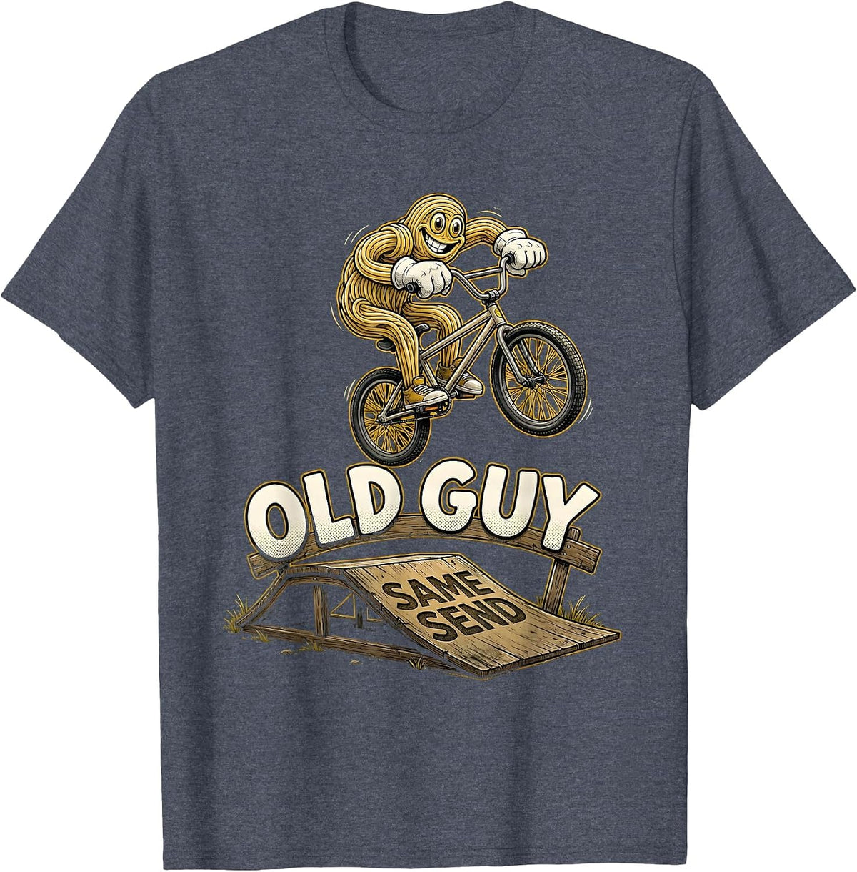 Old Guy Same Send Retro Cartoon BMX Kids Stunt Riding T-Shirt - Heather Blue
