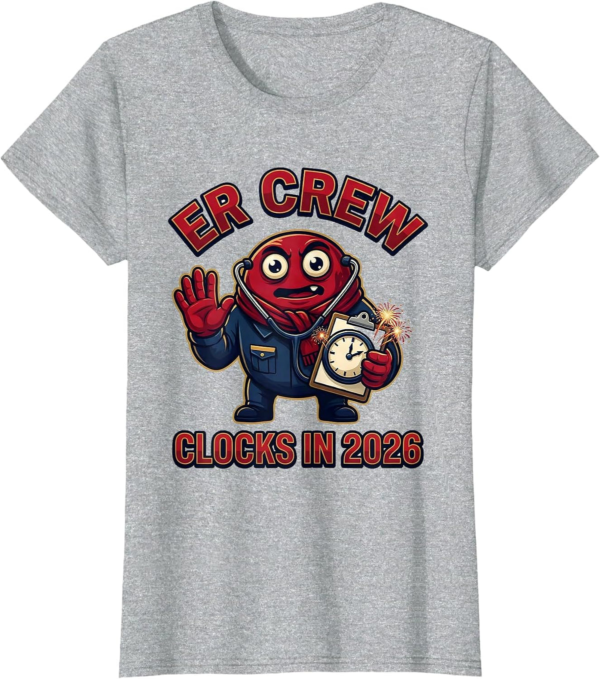 Women's ER Crew Clocks In 2026 Funny Nurse Crew New Year Eve Party T-Shirt - Heather Grey