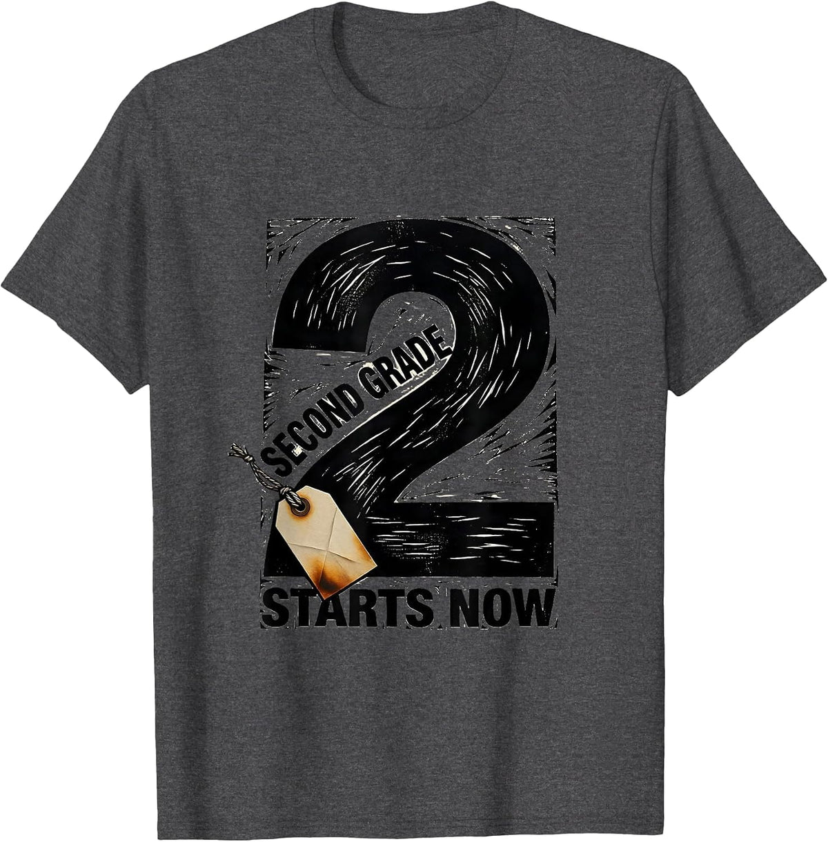 Second Grade Starts Now Cute Kids First Day School T-Shirt - Dark Heather Grey