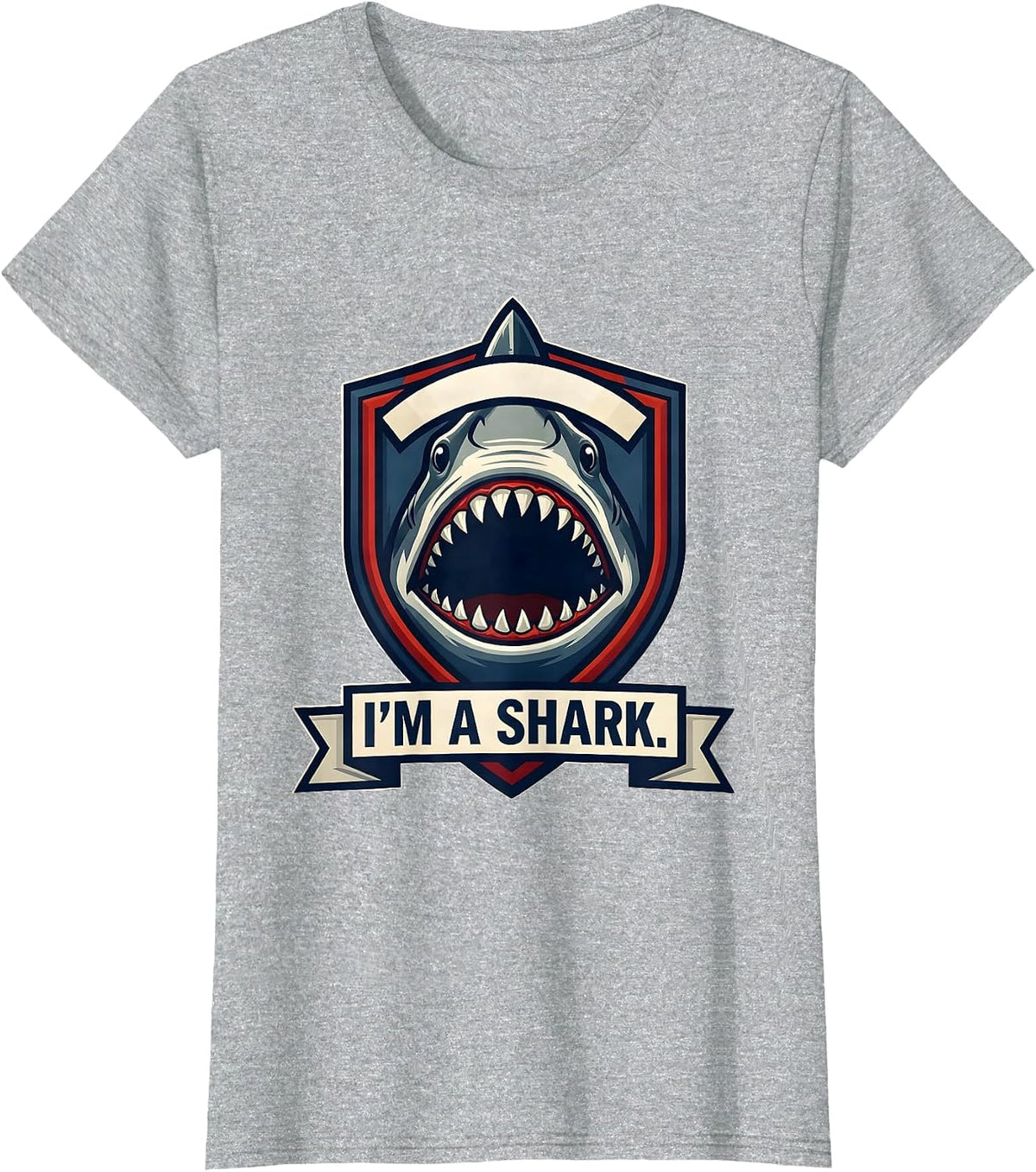 I'm A Shark Emblem Funny Shark Lover Ocean Animal Humor T-Shirt - Heather Grey