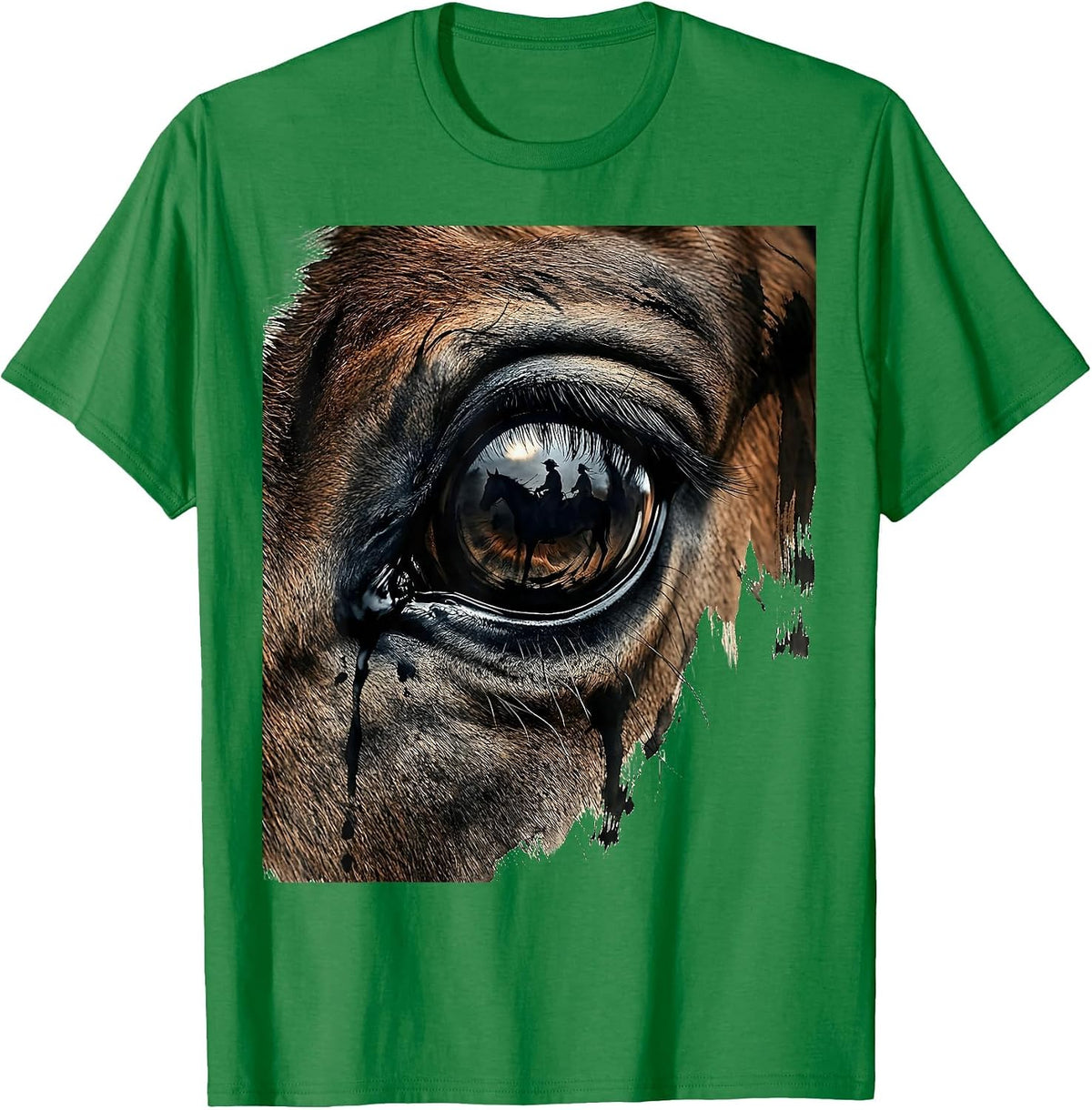 Men's Horse Eye Close-Up Reflection Graphic Design T-Shirt - Kelly Green