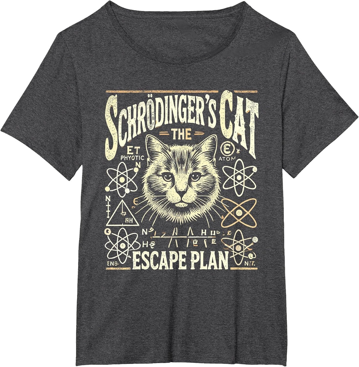 Schrodingers Cat Escape Plan, Funny Quantum Physics Science T-Shirt - Dark Heather Grey