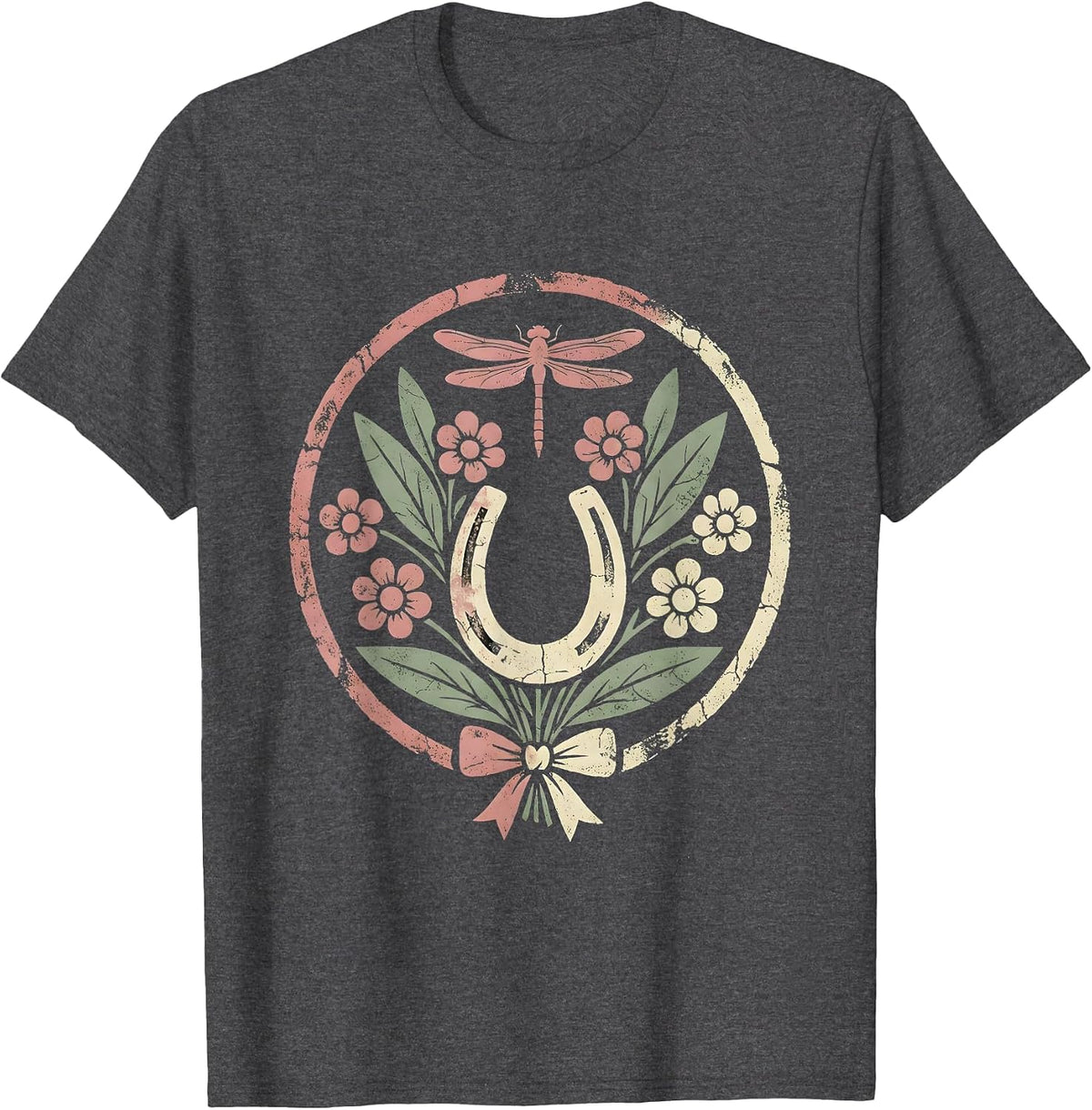 Men's Western Horse Braiding Cowgirl Illustration T-Shirt - Dark Heather Grey