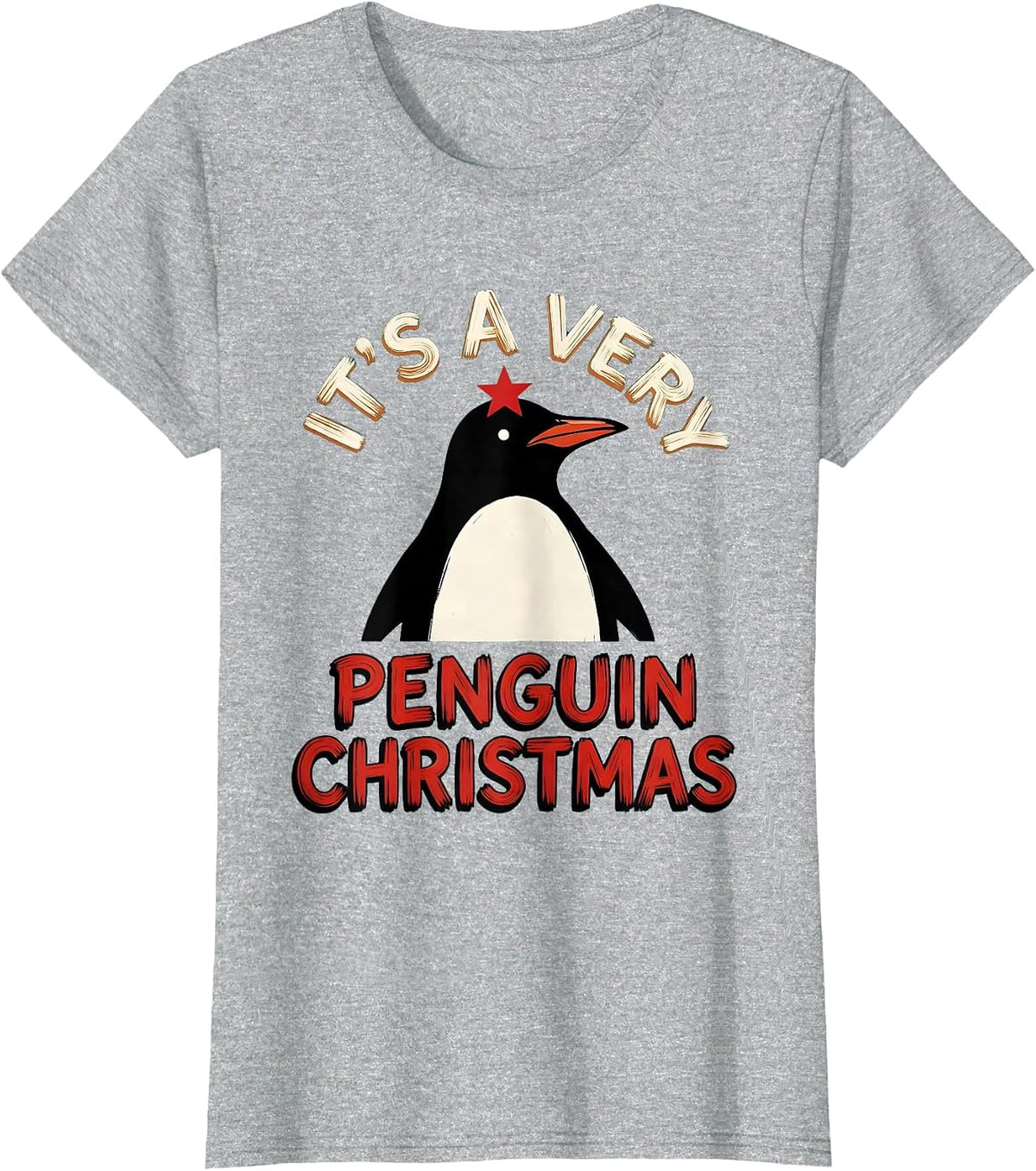 Women's It's A Very Penguin Christmas Funny Penguin Lover Holiday T-Shirt - Heather Grey