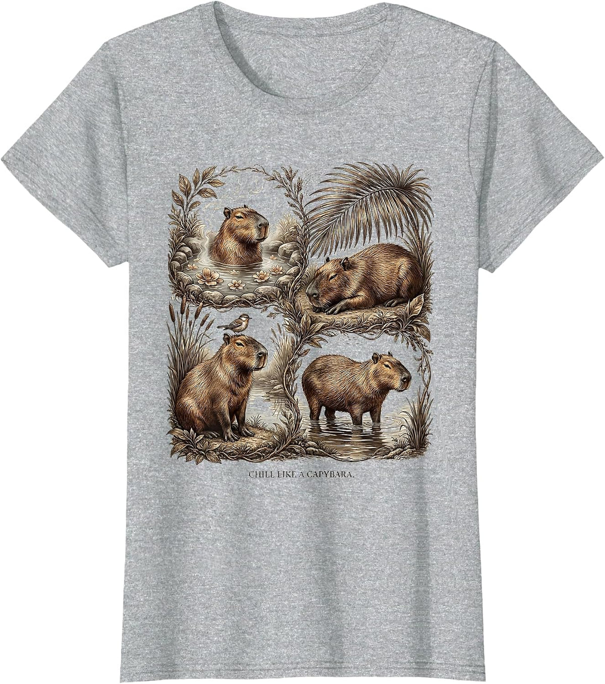 Chill Like a Capybara Relaxed Vibes Design T-Shirt - Heather Grey