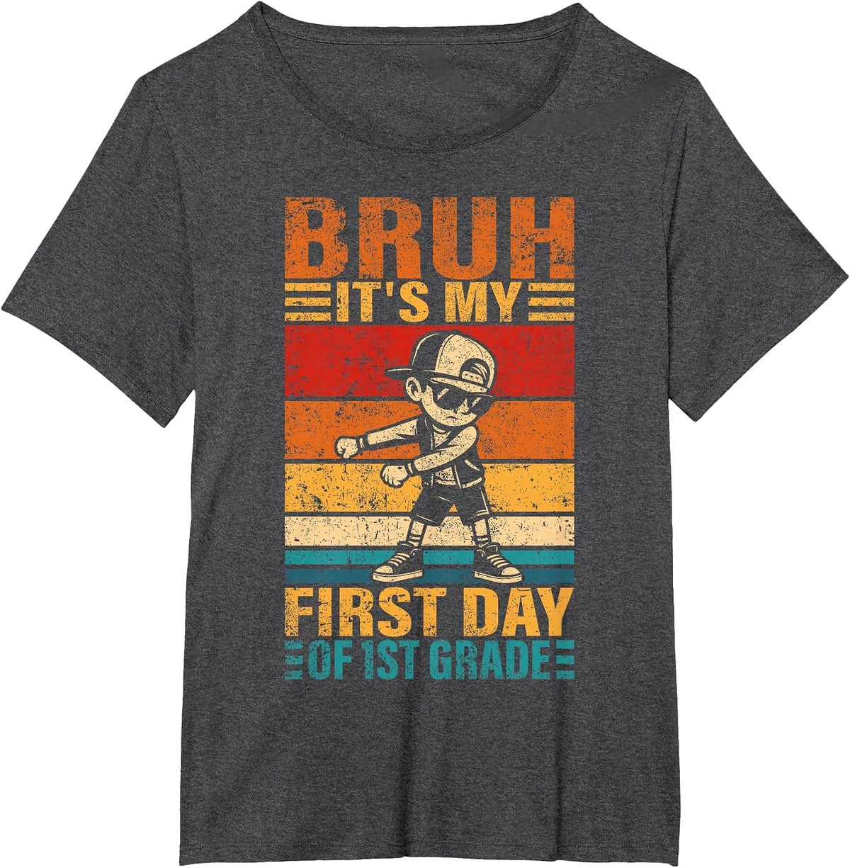 First Grade Flossing Boy Bruh It's My First Day of 1st Grade T-Shirt - Dark Heather Grey