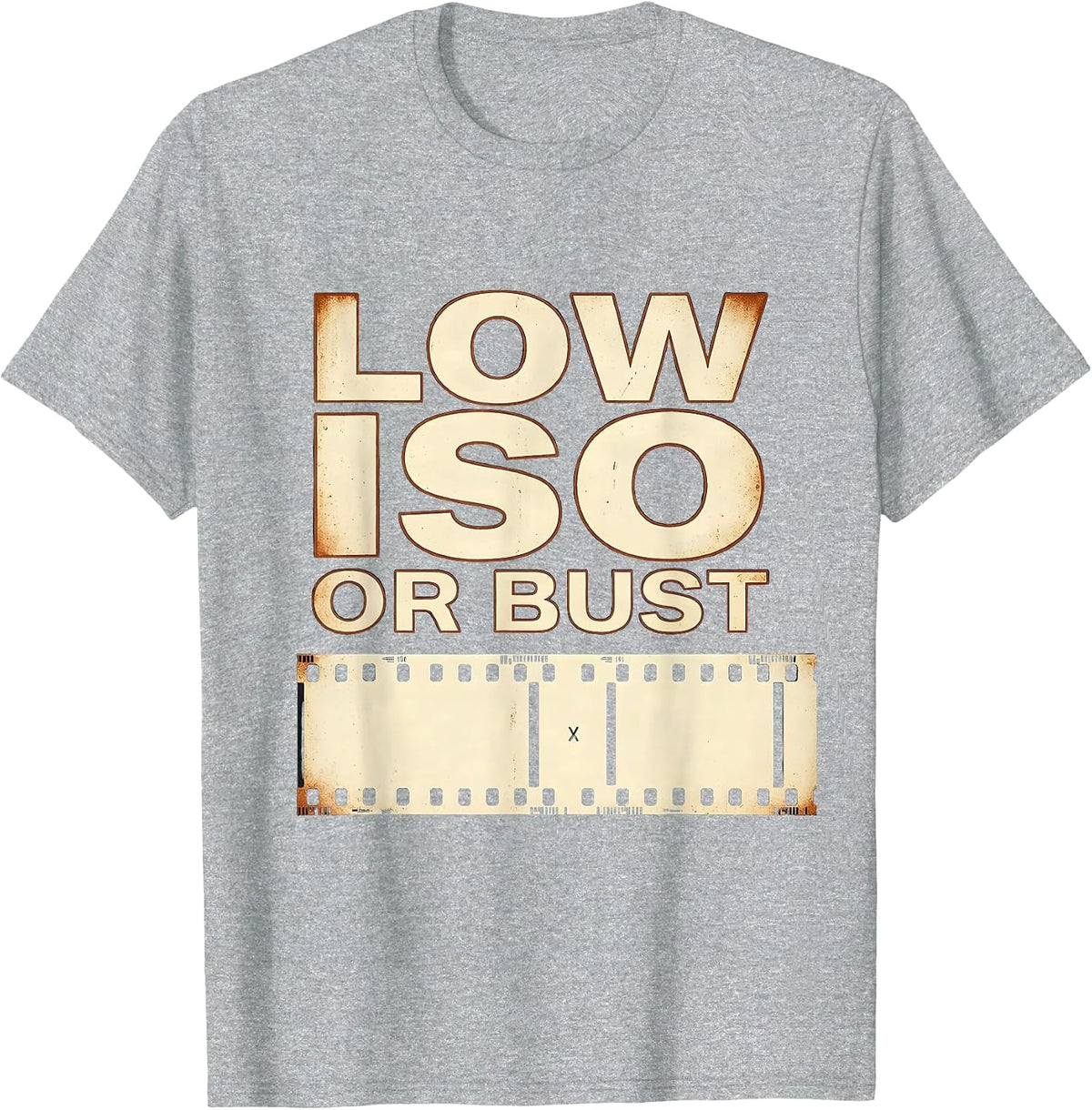 Men's Low ISO Or Bust Vintage Photography Hobbyist Camera Gear T-Shirt - Heather Grey
