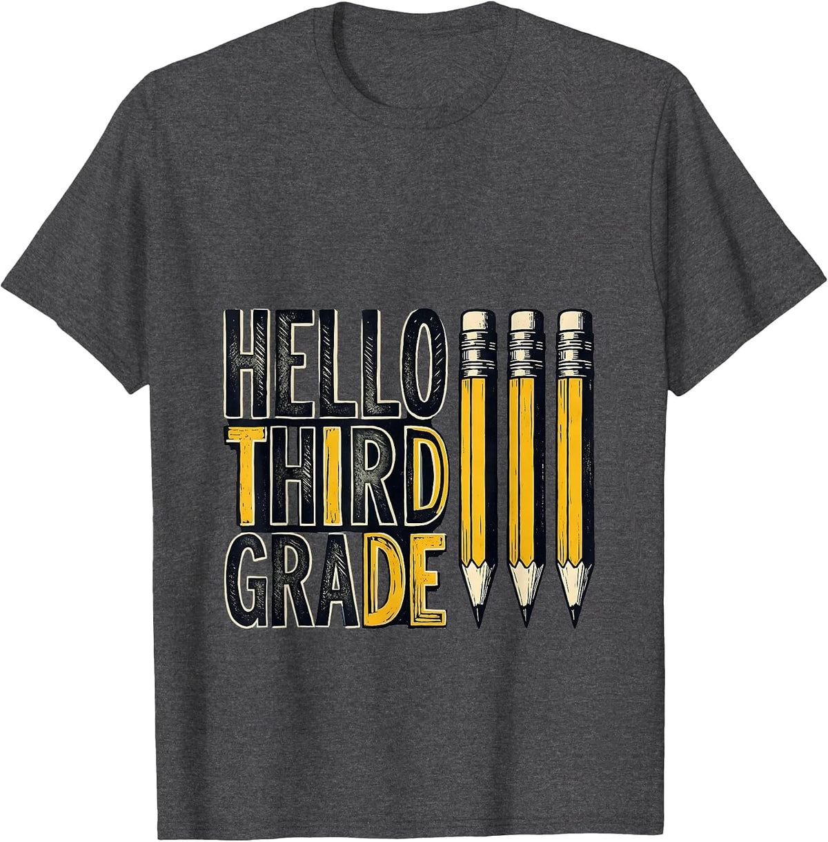 Men's Hello Third Grade Cute Pencil Back to School Kids T-Shirt - Dark Heather Grey