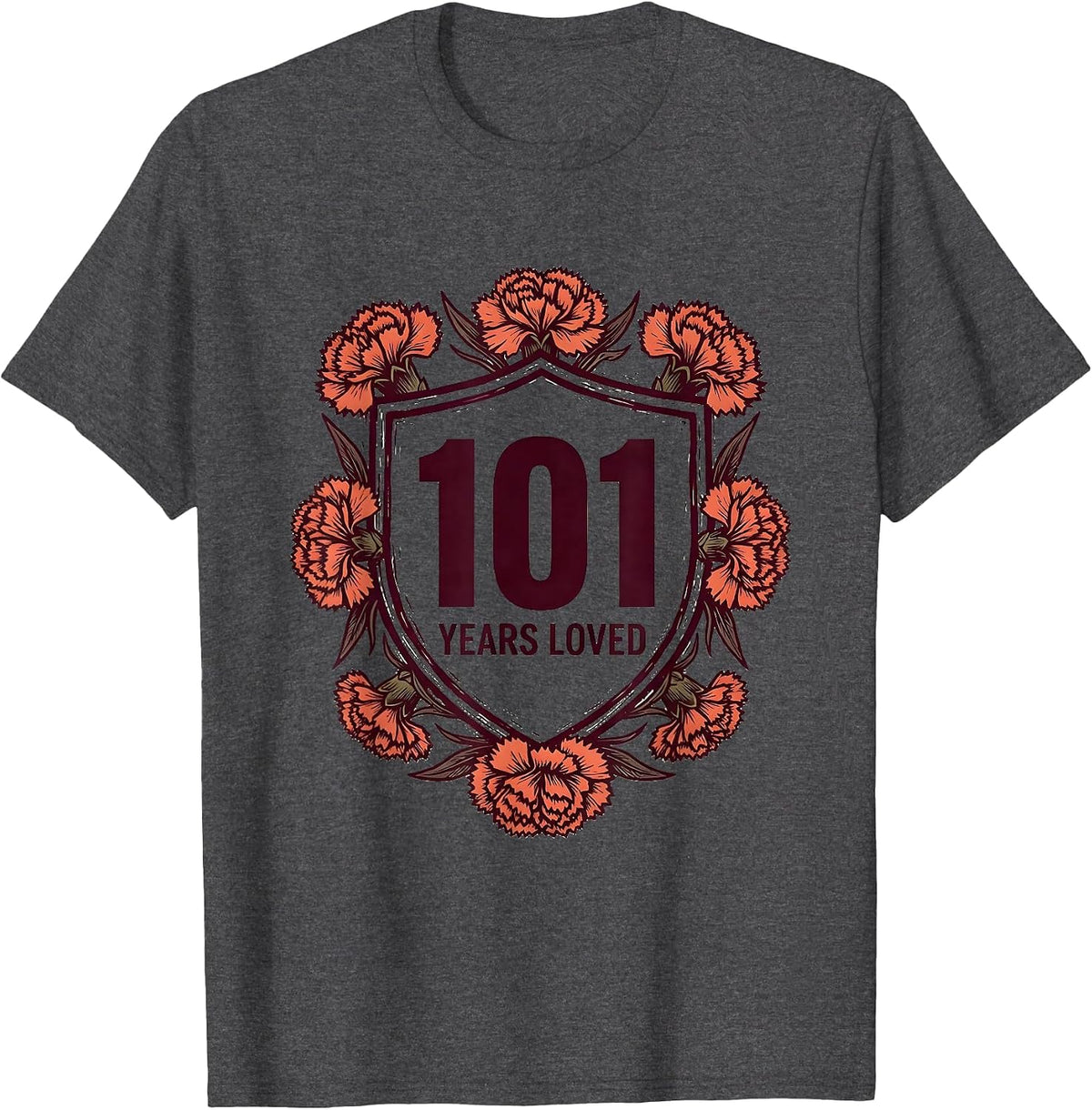 101 Years Loved Floral Milestone Birthday Women 101st Age T-Shirt - Dark Heather Grey